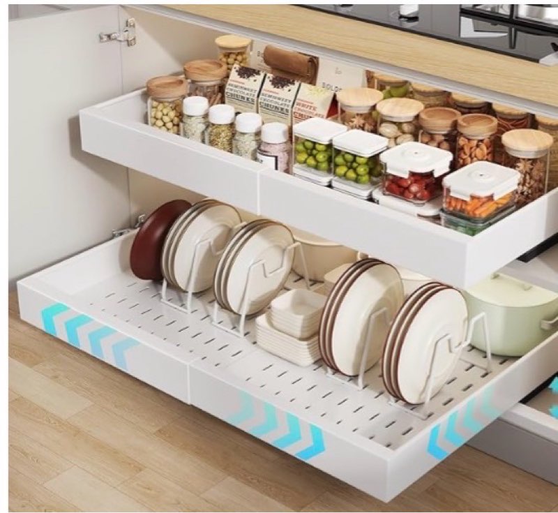 Seinloes 2 Pack Expandable Pull Out Cabinet Organizer 21"Deep With Raising Pad for Framed Cabinets,U