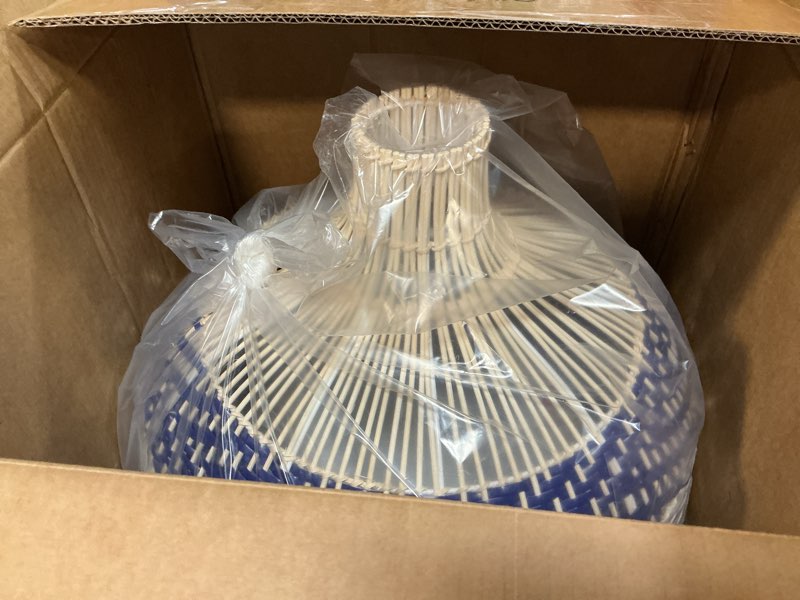 Condition photo showing Good Condition for Arturesthome 1 Light Rattan Pendant Light, Natural Chandeliers Domed Lamp Shape Woven Hanging Light for Kitchen Farmhouse Blue 19.68" * 17.6"