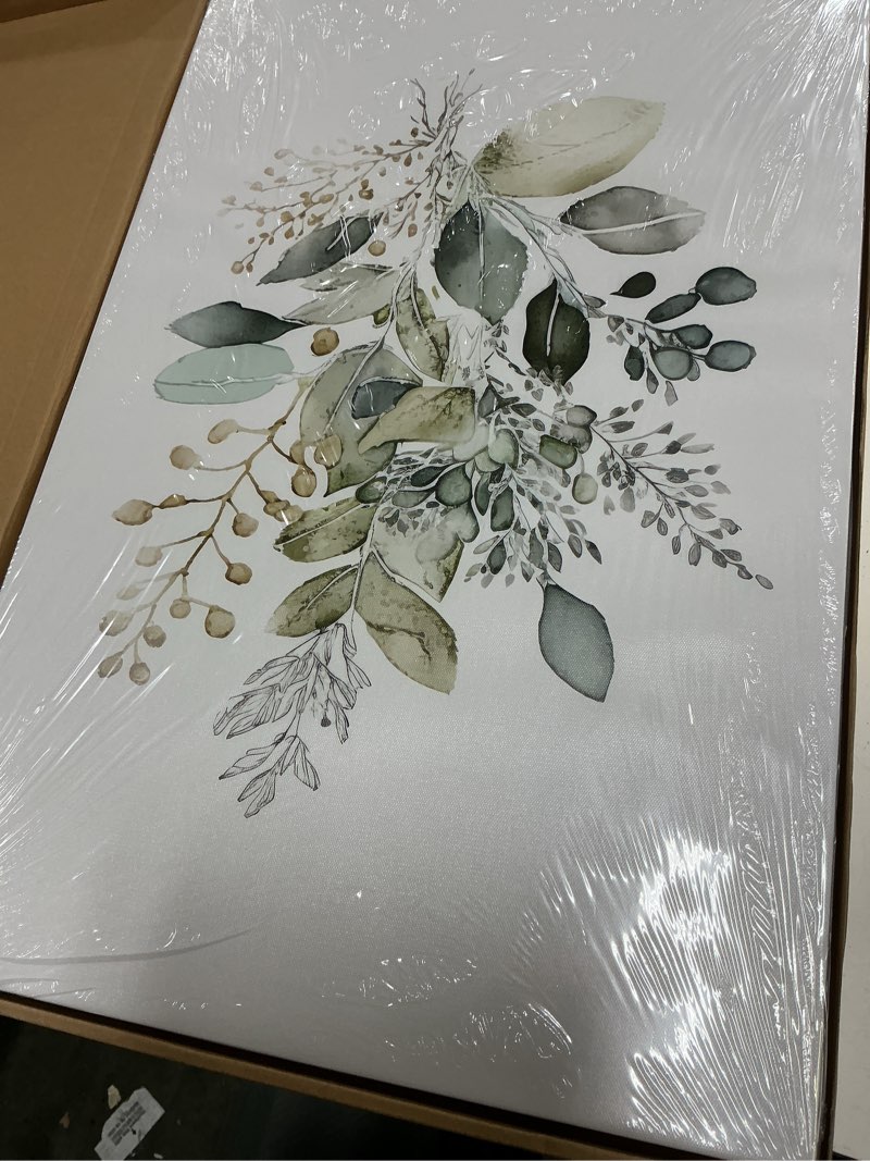 Condition photo showing Good Condition for wrfon unframed sage green botanical wall art set of 3, watercolor eucalyptus & wild plant canvas prints, minimalist green wall decor for living room bedroom bathroom, 16x24 inches sage green(unframed) 24"l x 16"w