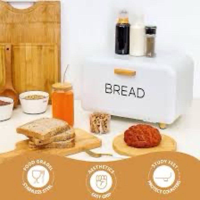 Ateliz White Bread Box for Kitchen Countertop - Large Capacity Bread Storage Container Farmhouse Bre