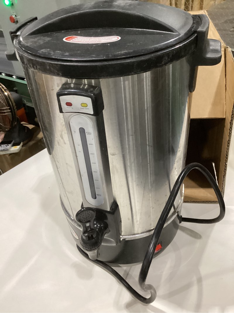 Condition photo showing As Is for alpha living 100 cups electric coffee urn – stainless steel large capacity electric kettle percolator coffee pot – ideal hot beverage dispenser for catering, hotels, restaurants –leak-proof tap, not tested