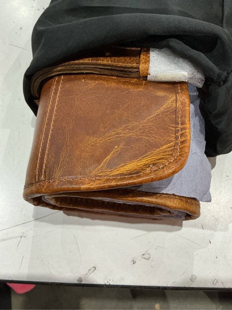 Condition photo showing As Is for professional chef knife roll bag, 8-piece kitchen utensil set with leather case, navy blue and brown (leather, caramel) leather caramel