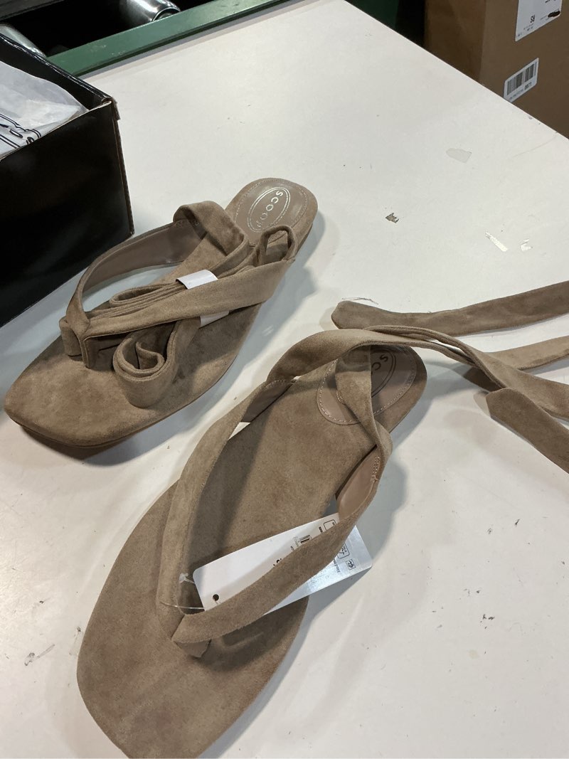 Condition photo showing Good Condition for scoop women's faux suede ankle wrap flat sandals