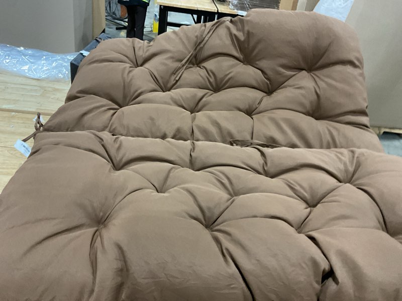 Condition photo showing Good Condition for porch swing cushions,outdoor cushions 1 seater replacement with backrest, waterproof thickened bench cushion with ties for porch, patio,outdoor, backyard and garden (coffee 40 * 40 in) coffee 40x 40 inches