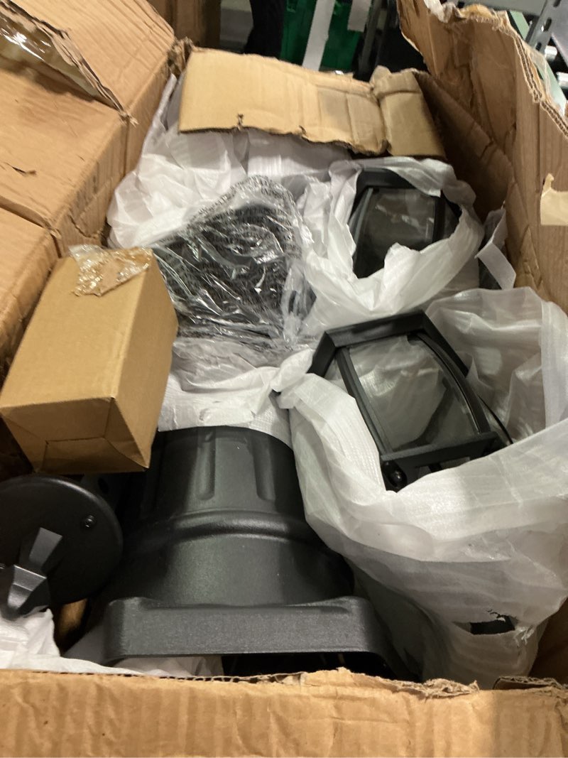 Condition photo showing Good Condition for PARTPHONER Outdoor Lamp Post Light with GFCI Outlet, 3-Head Classic Black Light Pole with Glass Panels (3 LED Bulbs Included), Aluminum Waterproof Outside Street Light for Backyard Garden Driveway