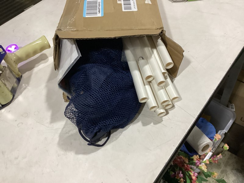 Condition photo showing Good Condition for modern blue pool storage bin - xx-large | nylon mesh basket organizer for your goggles, beach balls, floats, swim toys & accessories | air dry items quickly & easily roll to your home garage or shed blue/white