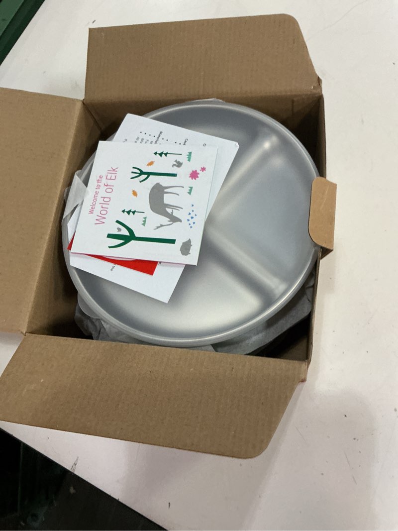 Condition photo showing New/Like New for elk and friends stainless steel divided plates with silicone sleeve for babies & toddlers | lids included | stay put suction | dinner & snack plates | 4 pack blush/lilac/sage/mistyblue suction sleeve