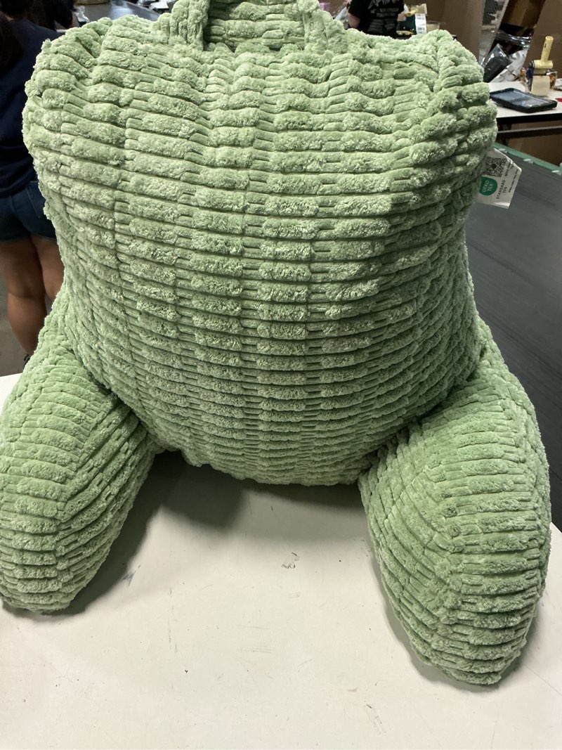 Condition photo showing As Is for aels large reading pillow replacement cover with arms and pockets (cover only), 18" soft corduroy striped backrest pillow cover fits standard size reading pillows, sage green