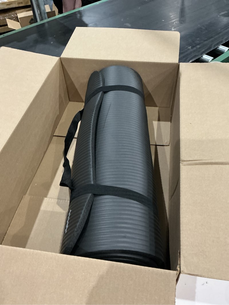 Condition photo showing As Is for amazon basics extra thick exercise yoga mat with carrying strap black 1/2 inch