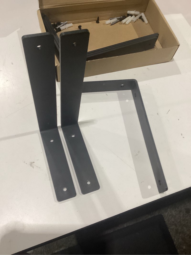 Condition photo showing Good Condition for heavy duty shelf brackets 10 inch, 6 pack floating shelf brackets, l wall shelf bracket for diy decorative with mounting hardware l 10" x h 6" x w1.5" black 6 pack
