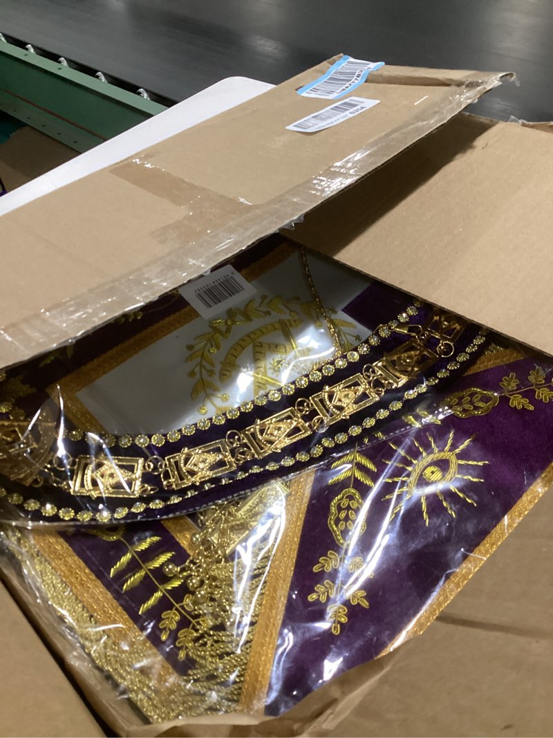 Condition photo showing Good Condition for Similar to SialkotCrafts Masonic Premium Past Master Genuine Lambskin Metallic Threaded Hand Embroidered Apron with Beaded Chain Collar and Free Jewel – Handcrafted Excellence