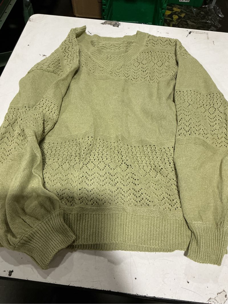 Condition photo showing Good Condition for shewin women's sweaters casual long sleeve v neck crewneck lightweight crochet pullover sweater tops large b meadow mist green