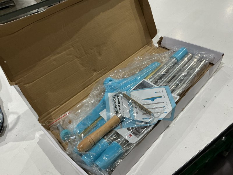 Condition photo showing Good Condition for carpet rake for pet hair removal - reusable pet hair remover, 60” adjustable long handle cat dog carpet rake scraper with patented design, dog hair rake brush for rugs, mats 60‘’ blue