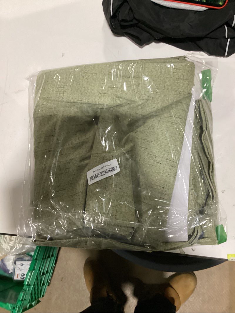 Condition photo showing New/Like New for Sage Green Boho Blackout Curtains for Bedroom Window 84 Inch Length 2 Panels Set Linen Textured Thermal Insulated Dark Out Room Darkening Light Sage Curtain Drapes for Living Room 52x84 Long Christmas 52"W x 84"L (Pack of 2) Sage Green