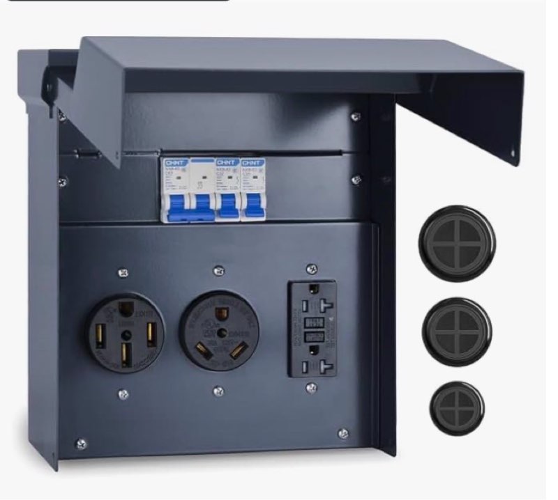 Umaogus RV Electrical Panel with Breaker, Temporary Power RV Outlet Box, UL 50 30 20Amp Receptacles,