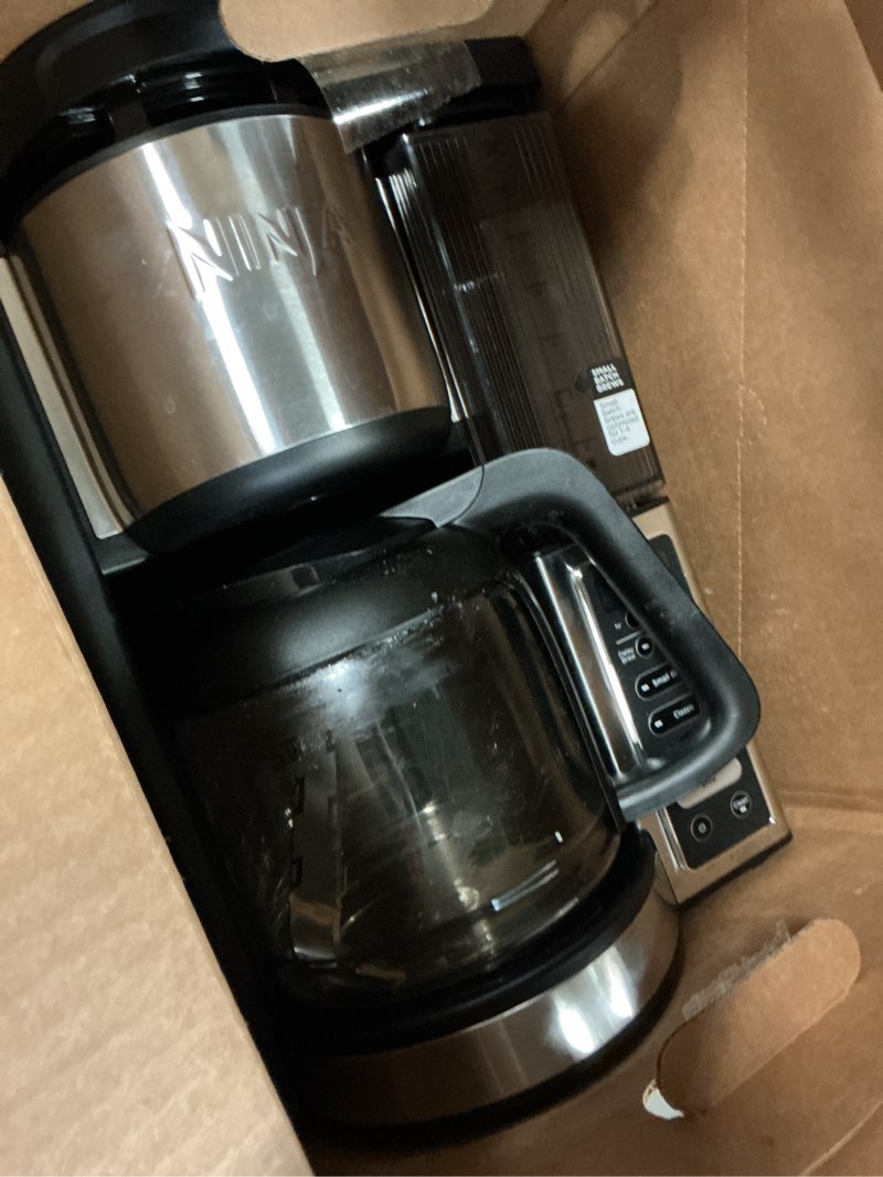 Condition photo showing As Is for ninja fresh brew™ drip coffee maker | programmable 14cup glass carafe, brew classic & rich, 70oz removable water reservoir | small batch, delay brew, adjustable warming plate | stainless steel | ce451 14 cup