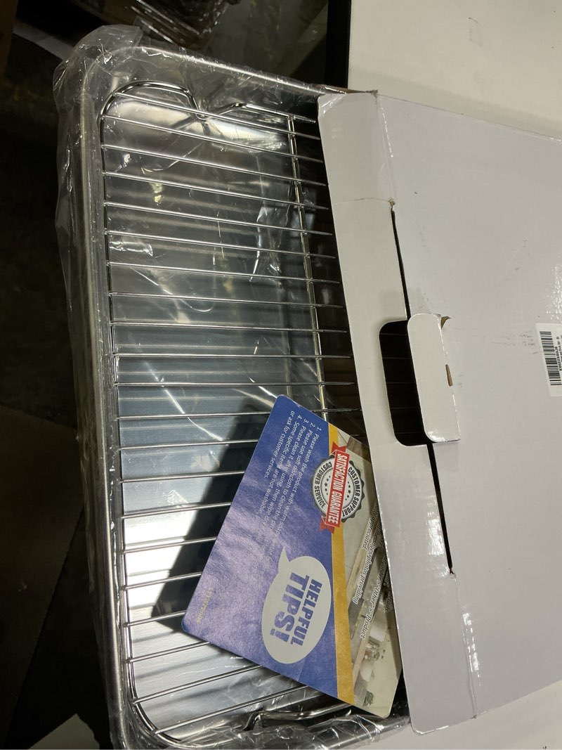 Condition photo showing Good Condition for p&p chef 19.6 inch baking sheet pan with rack set, stainless steel cookie sheet pan tray with cooling rack for oven use, cooking roasting, non toxic & dishwasher safe, heavy duty