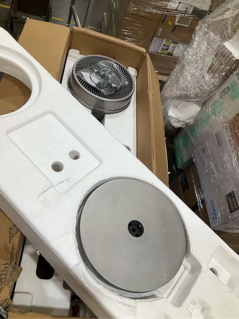 Condition photo showing As Is for dreo smart pedestal fan for bedroom, wi-fi/voice/alexa control, 6 modes,10 speeds, 12h timer, 23db dc quiet circulator fan, 120°+85° oscillating fans, 100ft, 40-44" adjustable height, bright silver