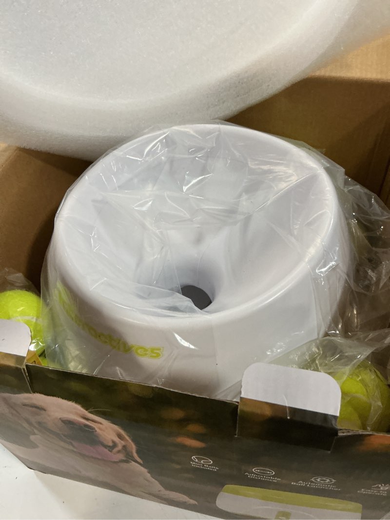 Condition photo showing Good Condition for automatic dog ball launcher, dog ball thrower machine with 10-30ft 3 launching distance, interactive toys for small dogs indoor & outdoor with 15 mini tennis balls (2 inch) -blue