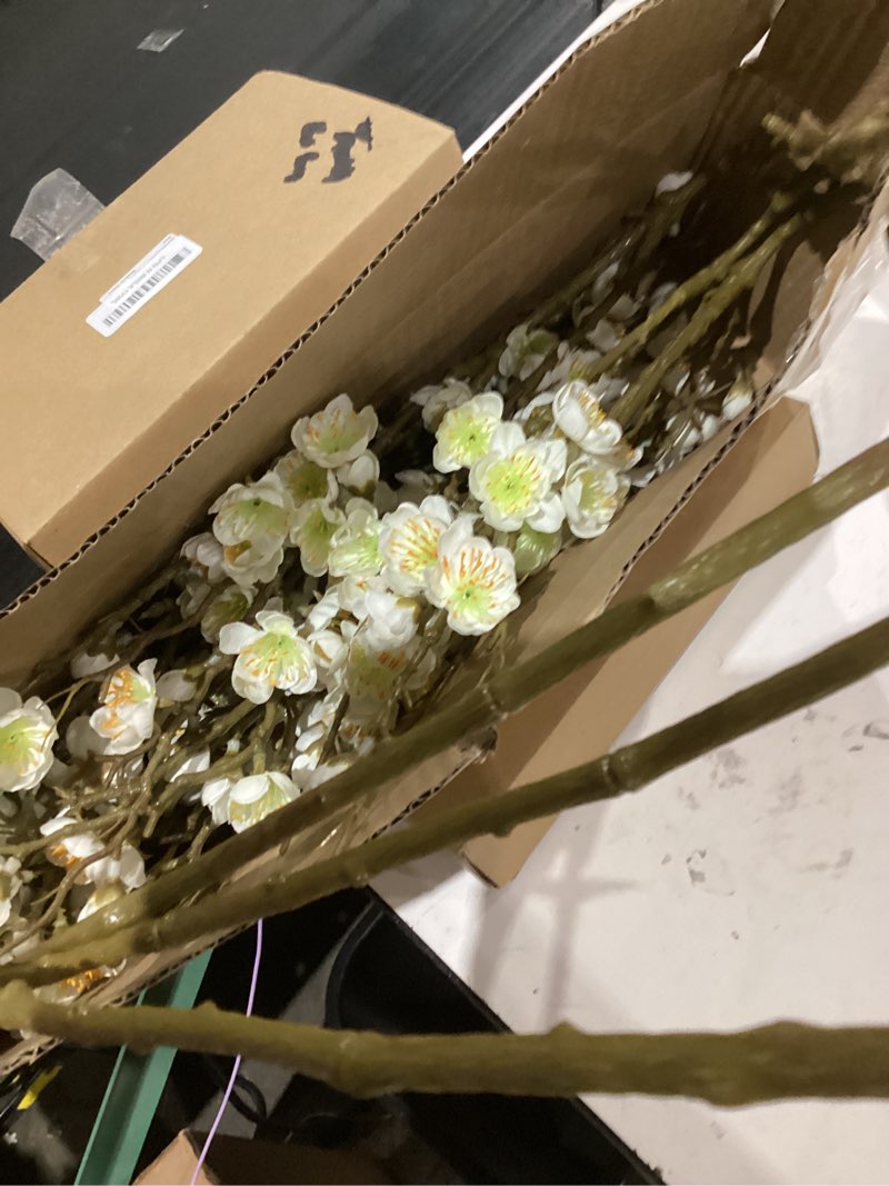 Condition photo showing Good Condition for florisso 6 pcs artificial cherry blossom branches spring indoor decoration, faux flowers 34.45" long stems plum fake peach plants real touch silk for wedding home bedroom party table office, white a-white