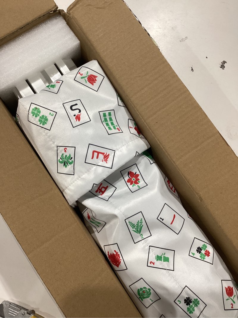 Condition photo showing Good Condition for mahjong racks with pushers, white wooden american mahjong tile pushers and racks set of 4, with white printed mahjong racks drawstring bag, mahjong accessories (19.68 inches)