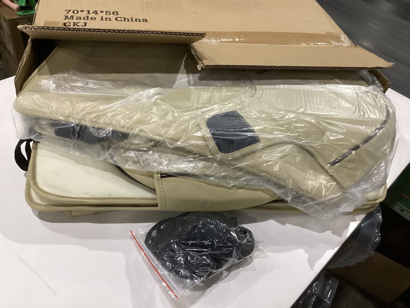 Condition photo showing As Is for leather seat covers fit for 2009-2025 f150 seats, 2011-2025 f250 f350 f450 seats, full coverage pickup truck seat cover (full set, black gray) full set black grey