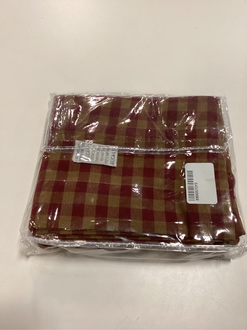 Condition photo showing Good Condition for VHC Brands Burgundy Check Primitive 36"x36"x16" Swag Pair Red Rod Pocket Cotton Kitchen Window Curtains 36"W x 36"L (Pack of 2) Burgundy