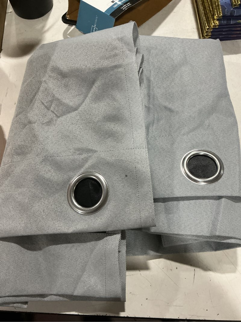 Condition photo showing As Is for mainstays gray solid blackout grommet curtain panel pair  set of 2  30  w x 84  l