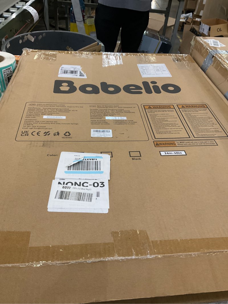 Condition photo showing Good Condition for Mom's Choice Award Winner-BABELIO 26-40" Metal Baby Gate with Wood Pattern, PressGuard C5 Easy Install Pressure Mounted Dog Gate for Stairs and Doorways, with Wall Protectors and Extension Kits Wood Pattern 30"Tall 26"-40" Wide