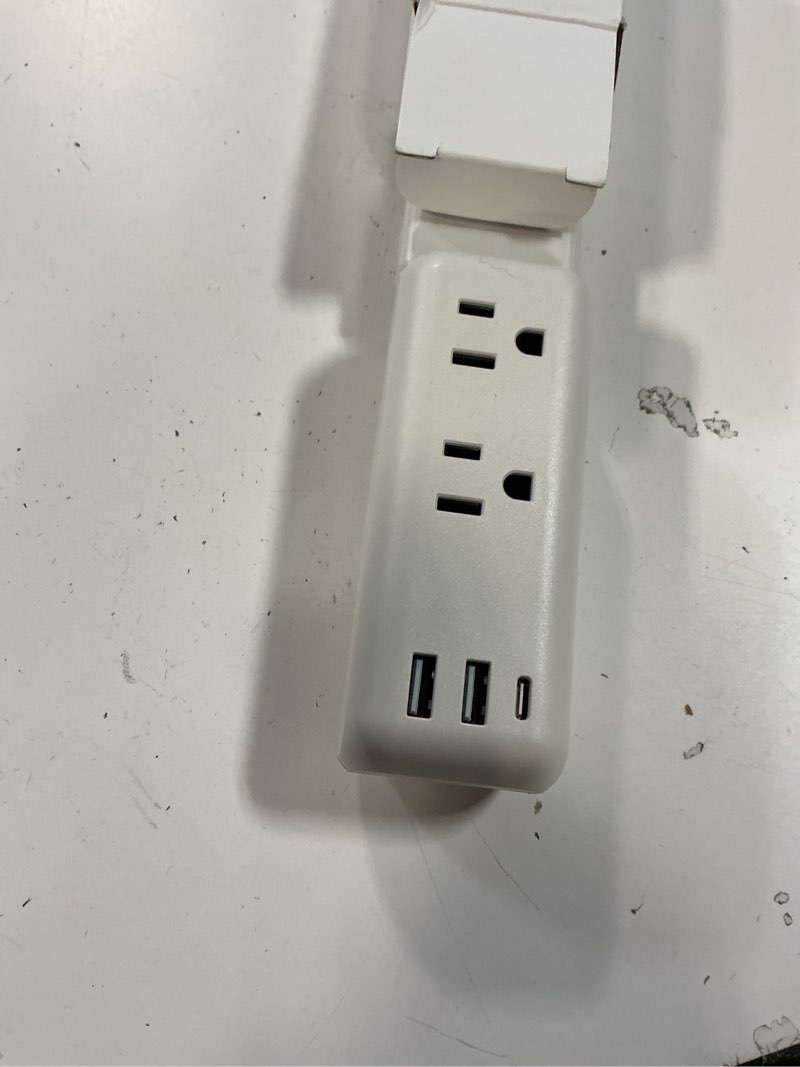 Condition photo showing As Is for Outlet Electrical Outlet Extender Stick - Features 1 USB -C, 2 USB -A, and 2 AC Outlets, Free Assembly Extends 23"-34". Plug Extension Outlet Use Behind Sofas, Nightstands, Desks (White)