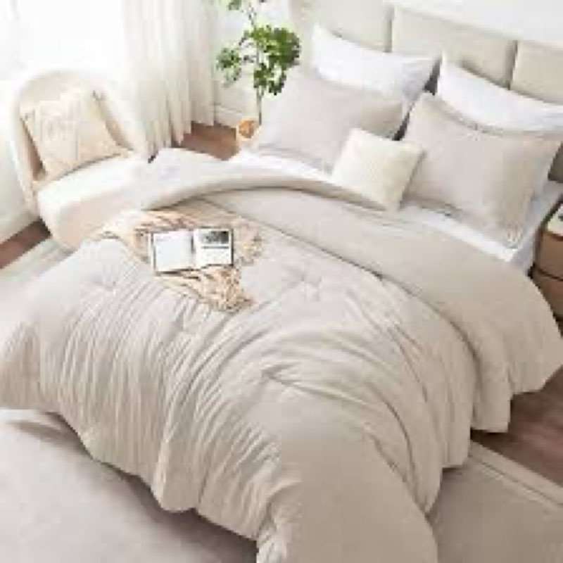 CozyLux California King Comforter Set - 3 Pieces Beige Soft Luxury Cationic Dyeing Cal King Size Bed