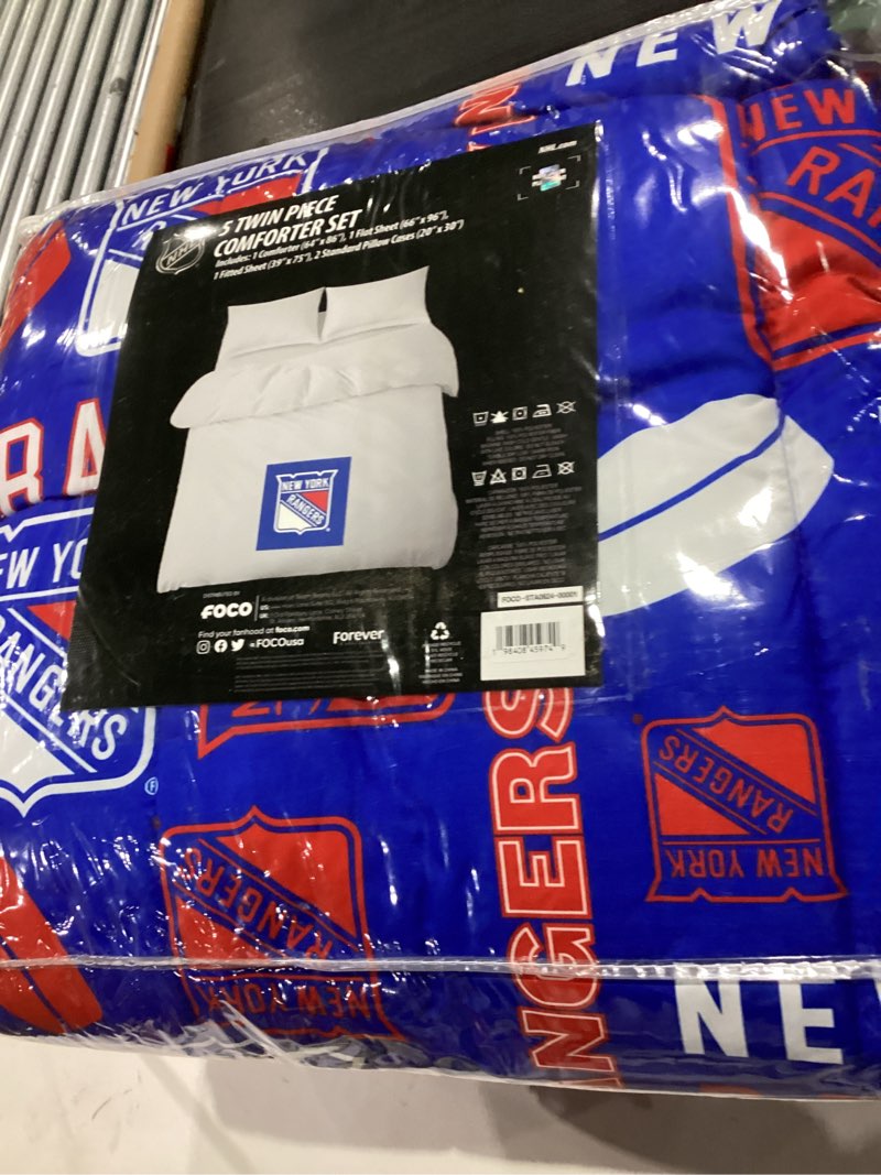 FOCO New York Rangers NHL Team Color Bed in a Bag Comforter Bedding 5 Piece Set - Twin