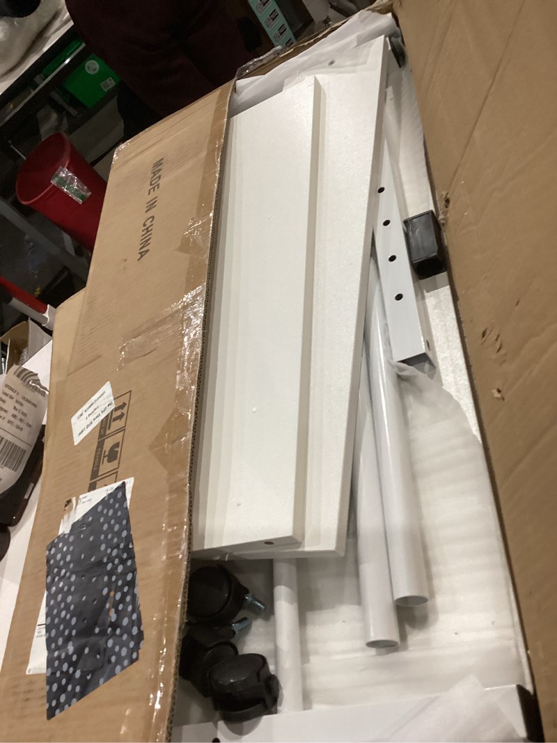 Condition photo showing Good Condition for Portable Desk with Wheels Small Standing Desk on Wheels Adjustable Height Rolling Desks for Small Spaces, 32" Computer Desks with Storage Shelves for Home Office Study White