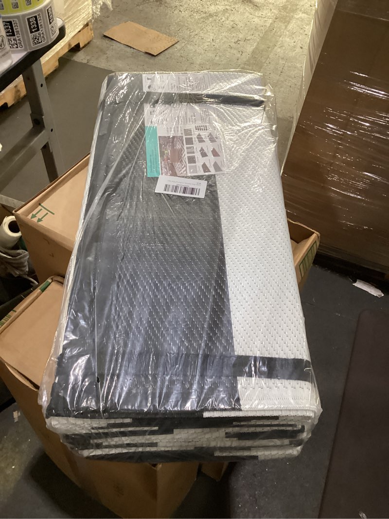 Condition photo showing New/Like New for Pcinfuns Plastic Straw Rug,9'x12' Outdoor Waterproof Patio Rugs Foldable Reversible Camping Mat for Rv, Deck, Porch, Picnic, Beach, Balcony,Black & White 9' x 12' (Rectangular) Black/White