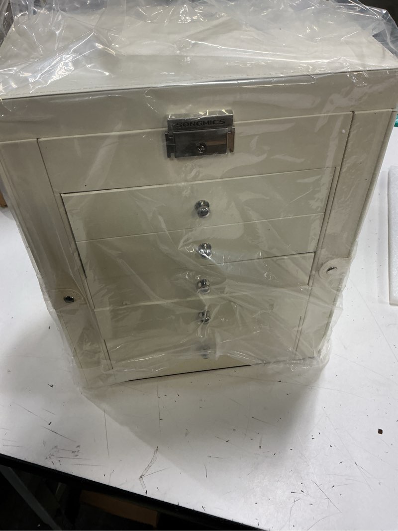 Condition photo showing Good Condition for songmics 6-layer jewelry box organizer with 5 drawers, jewelry storage case with lock and mirror, large storage capacity, gift for loved ones, for necklaces, watches, white ujbc152w01 6 tier white