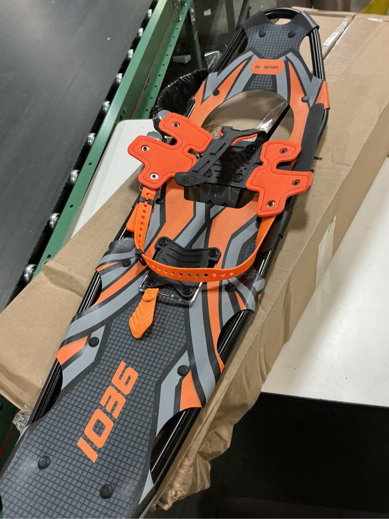 Condition photo showing Good Condition for G2 21/25/30/36 Inches Light Weight Snowshoes for Women Men Youth, Set with Tote Bag, Special EVA Padded Ratchet Binding, Heel Lift, Orange/Blue Available Orange 25 Inches