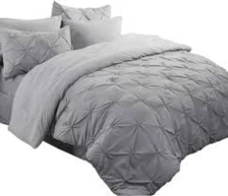 bedsure king size comforter set - bedding sets king 7 pieces, pintuck bed in a bag grey bed set with