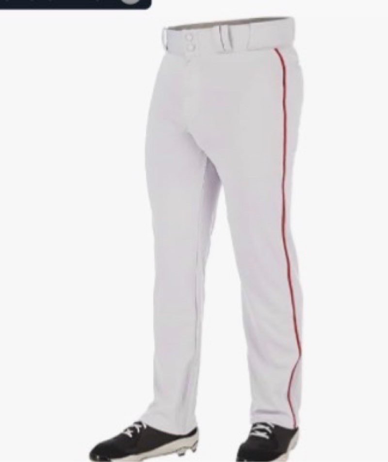 (Size L)Champro Triple Crown 2.0 Open Bottom Baseball Pants with Braid, Adult Large, White, Scarlet