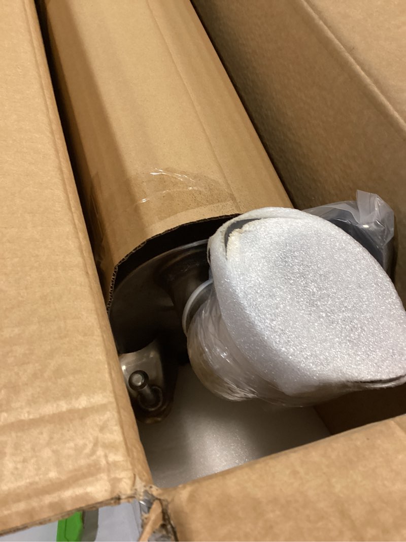 Condition photo showing As Is for (unknown make and model) stainless steel direct fit rear exhaust muffler