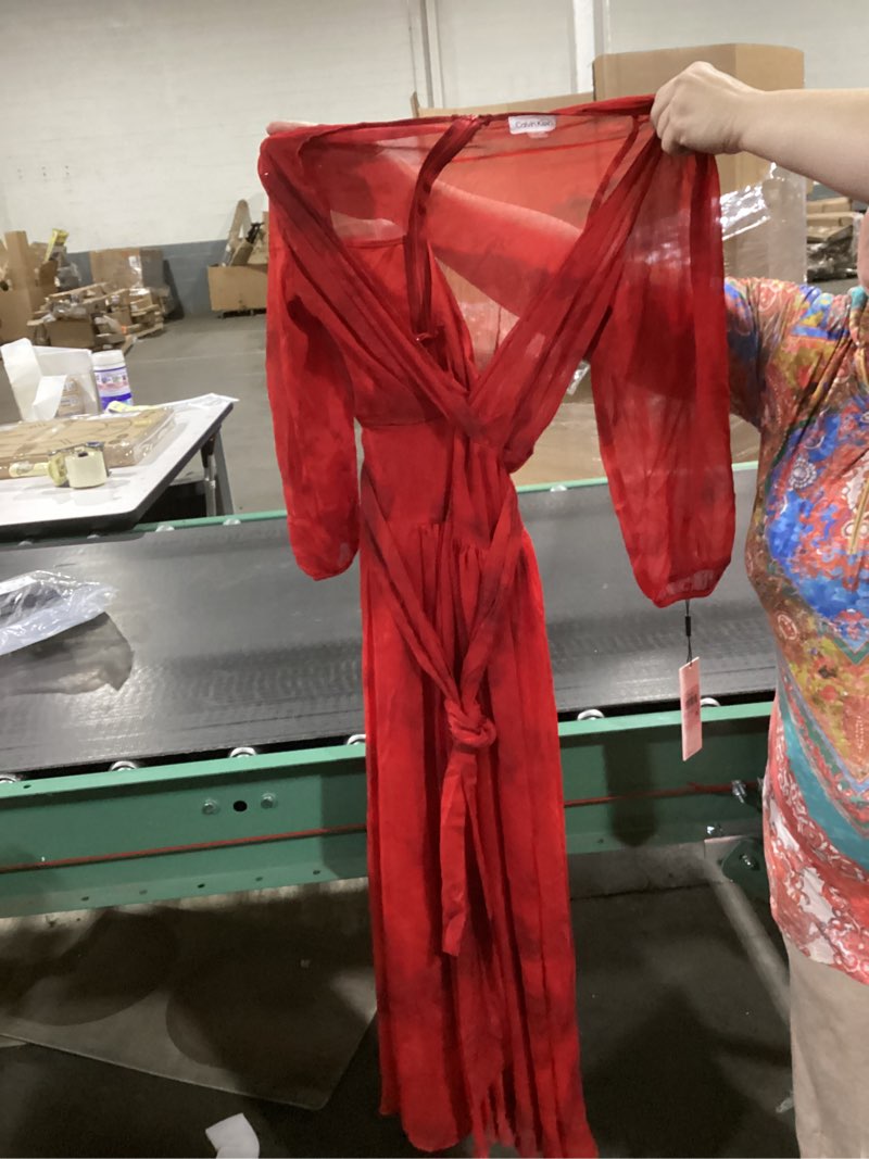 Condition photo showing Good Condition for Calvin Klein Women's Elegant Long Sleeve V-neck With Waist Tie Dress