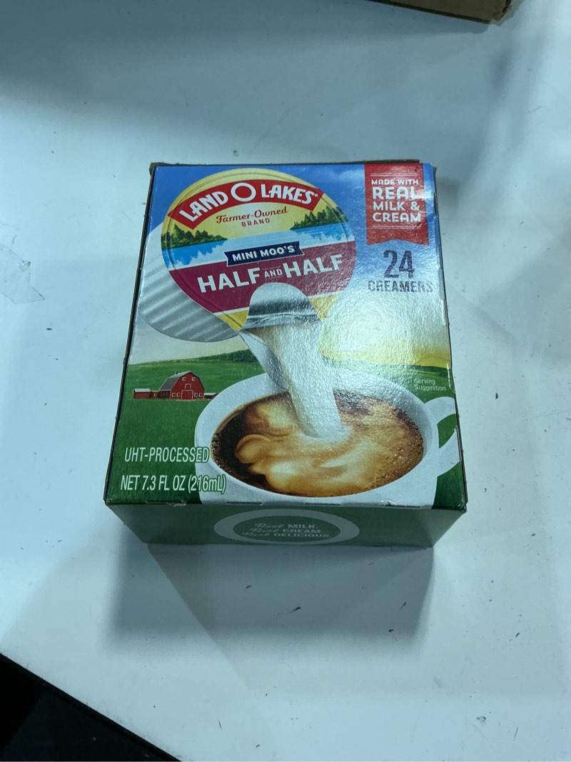 Condition photo showing New/Like New for ((BB:12/FEB/2026))Land O Lakes Mini Moo’s Half & Half Creamer Singles, Shelf-Stable, 24 Count (Pack of 6)