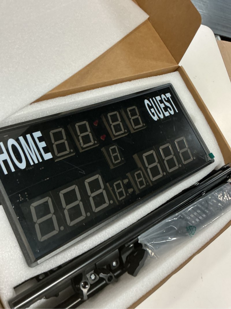 Condition photo showing Good Condition for upgraded electronic scoreboard digital score keeper with remote & tripod, basketball scoreboard sports score ticker with timer 12/24h real time for football/corn hole/ping pong/table tennis