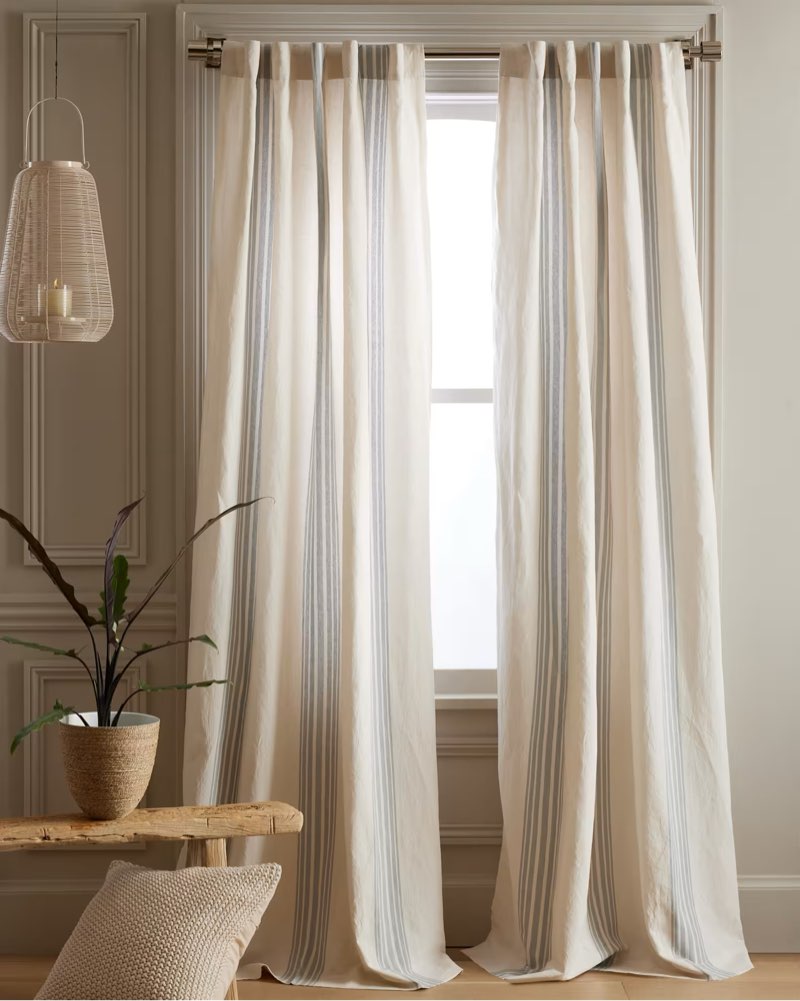 coastal stripe linen cotton curtain - single panel 48”x96 coastal stripe linen cotton curtain - single panel 48”x96” ivory/light blue 