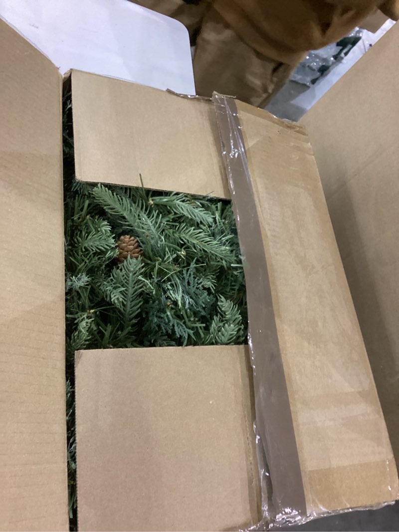 Condition photo showing As Is for 9FT Pre-Lit Artificial Christmas Garland with Dual Color LED Lights and Timer by Remote Control and Batteries Operated, Holiday Decorations, for Indoor Door Home Stairs Fireplaces Wall Battery Operated Polyvinyl Chloride (PVC) Gren Pine 9FT