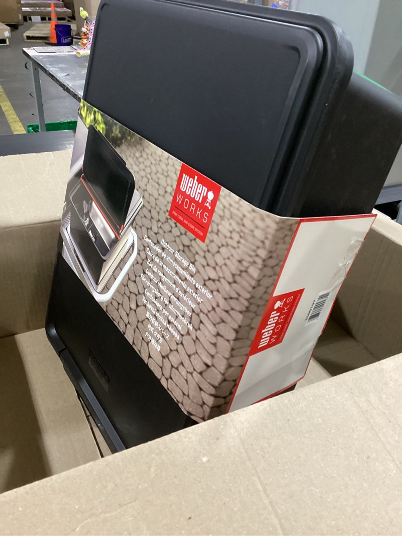 Condition photo showing Good Condition for weber works outdoor storage bin – weather?resistant grill tool & accessory organizer with hinged lid - side tables & carts