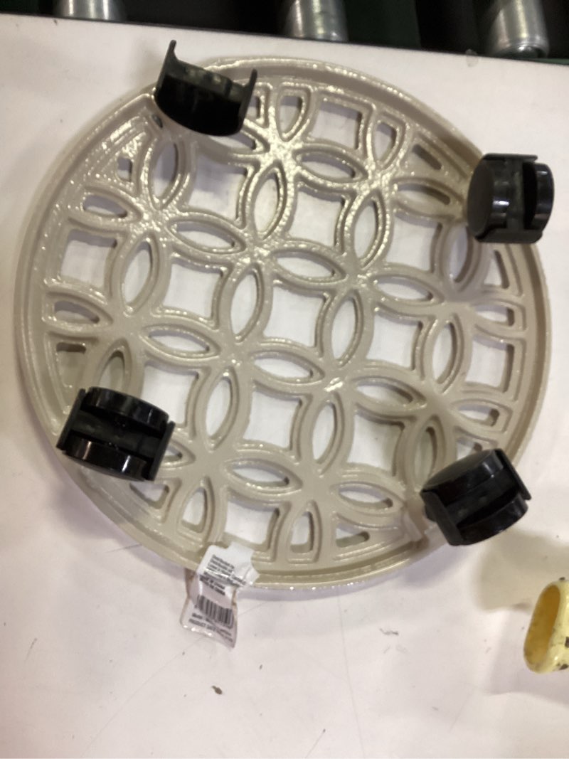 Condition photo showing As Is for allen + roth 12-in l x 12-in d x 2.7-in h off-white plant caddy