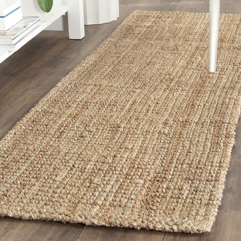 safavieh natural fiber collection runner rug - 2'3" x 7', natural brown, handmade jute & coir, farmhouse style, chunky textured thick pile (nf747a)