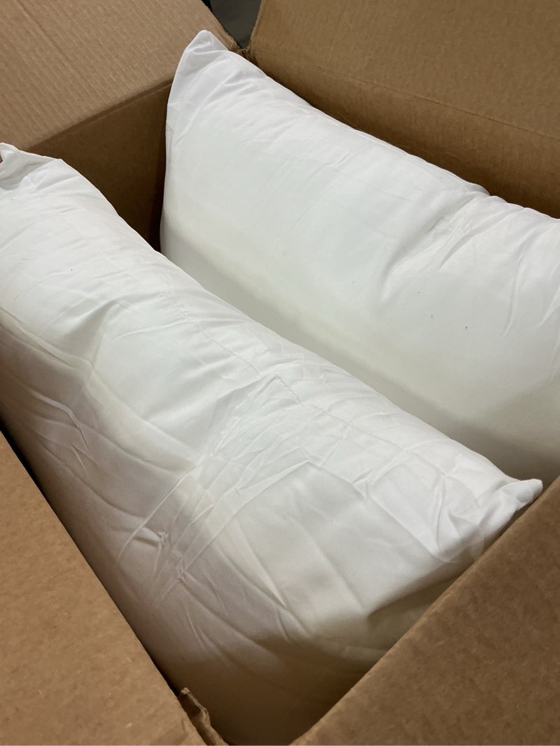 Condition photo showing As Is for Utopia Bedding 12x12 Pillow Inserts, Set of 2, White – Indoor Decorative Throw Pillows for Bed, Sofa & Couch – Soft, Supportive & Fluffy Cushion Inserts White 12x12 Inch