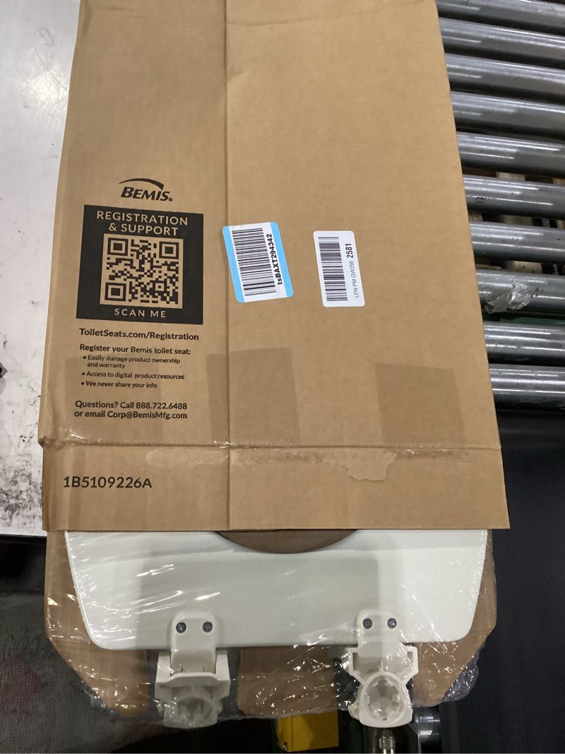 Condition photo showing New/Like New for bemis 1500ec durable wood toilet seat with easy clean hinges, made in usa, elongated, biscuit biscuit elongated