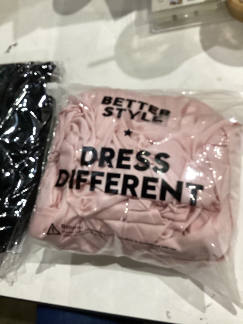 Condition photo showing Good Condition for Women's Pleated Waist Collar V Neck Button Down Short Sleeve Mini Short Shirt Dress MEDIUM Light Pink